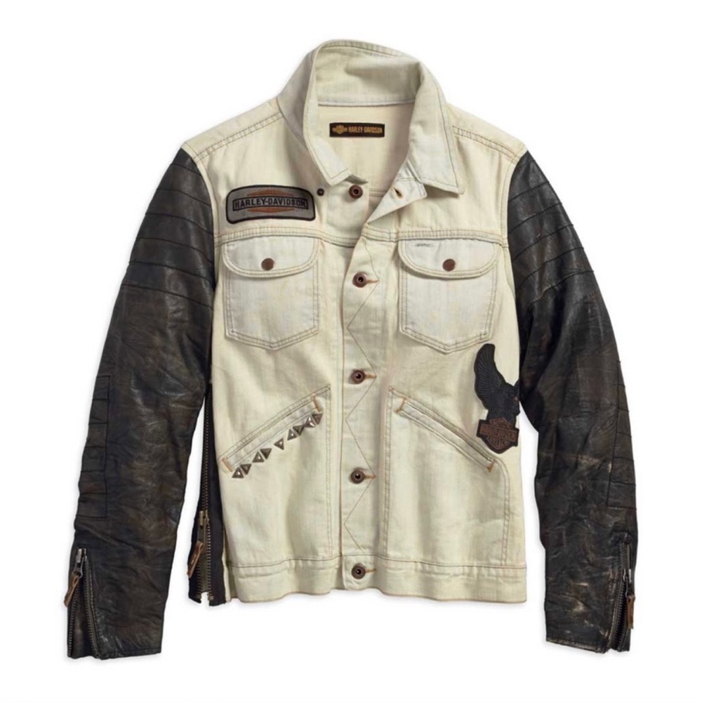 Harley-Davidson® Women's Leather Sleeve Denim Casual Moto Jacket size XL